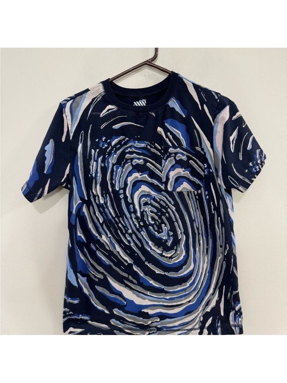 Old Navy Kids Short Sleeve Pocket Tee - Abstract Blue and Black Swirl. Size XL
